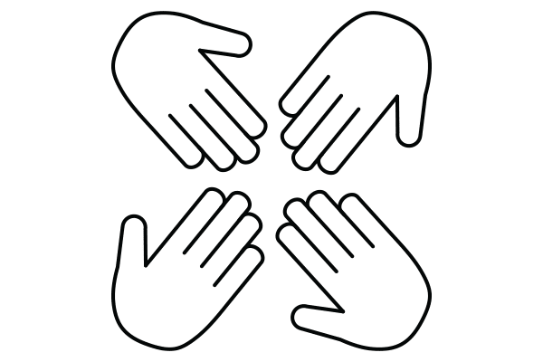 lineart illustration of 4 hands