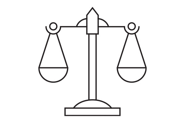 lineart illustration of the scales of justice