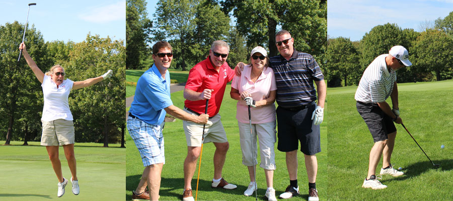 collage of three photos from last year's golf tournament