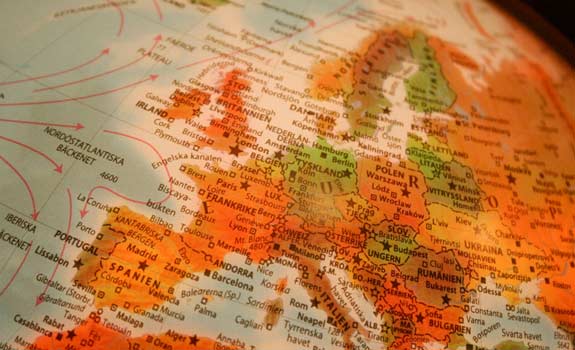 closeup of Europe on a globe
