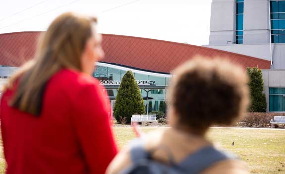 people walking on the Goodwin campus