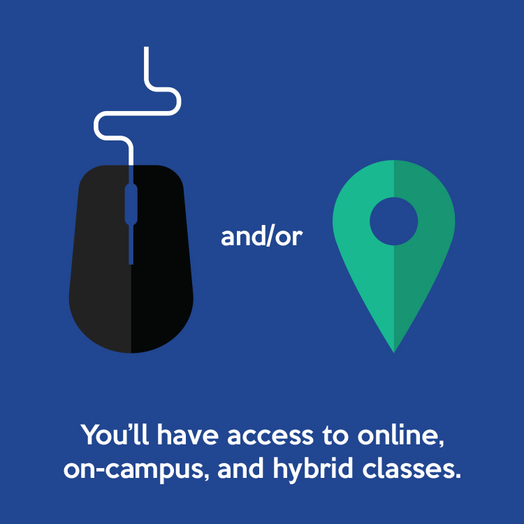 You’ll have access to online, on-campus, and hybrid classes.