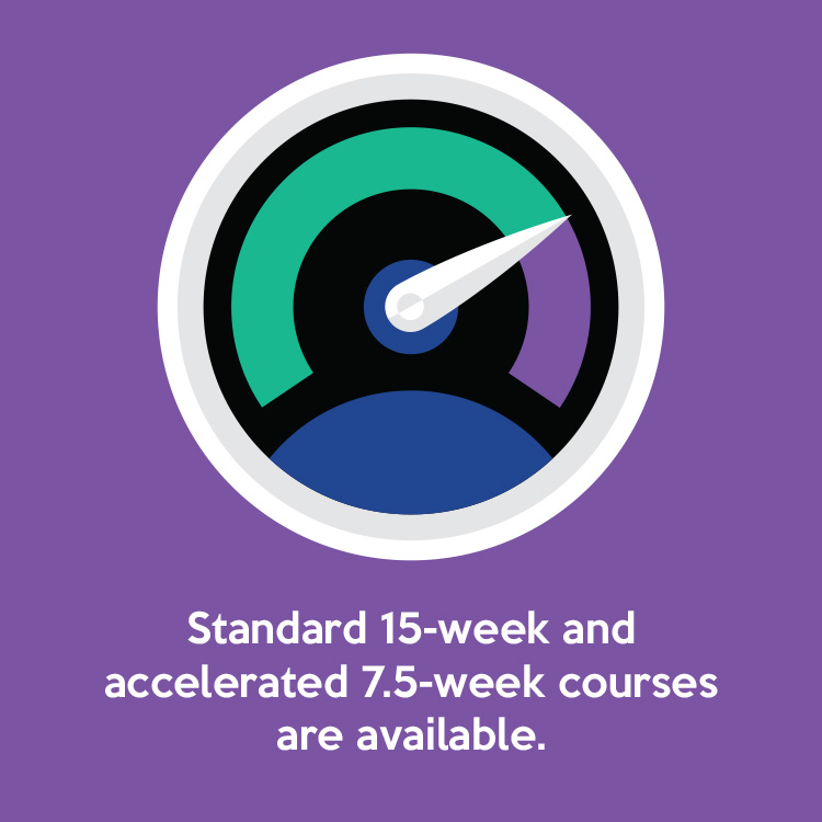 Standard 15-week and accelerated 7.5-week courses are available.