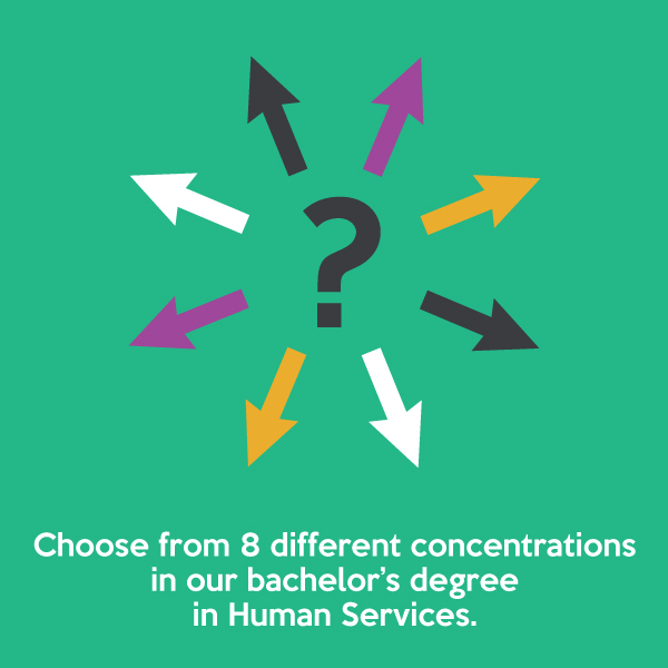 Choose from 8 different concentrations in our bachelor's degree in Human Services.