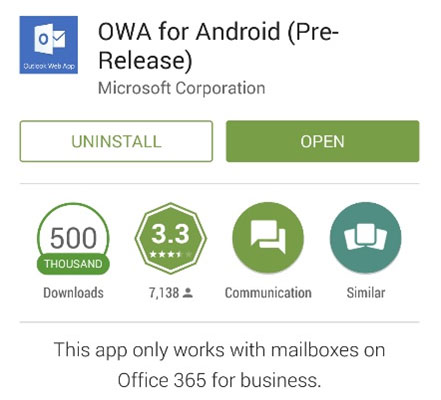 open OWA app after installation