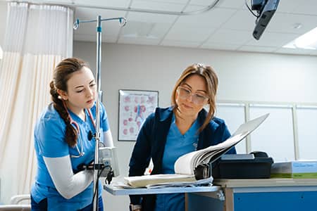 Nursing students in the SIM lab
