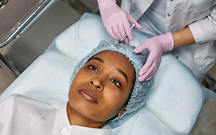 Patient receiving aesthetic treatment