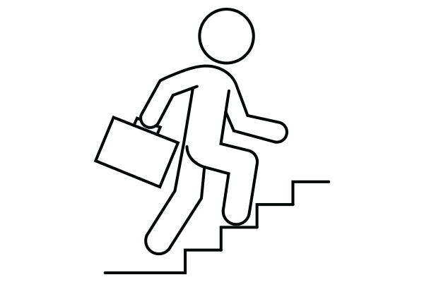 lineart drawing of a person holding a briefcase climbing stairs