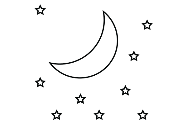 lineart drawing of the moon and stars
