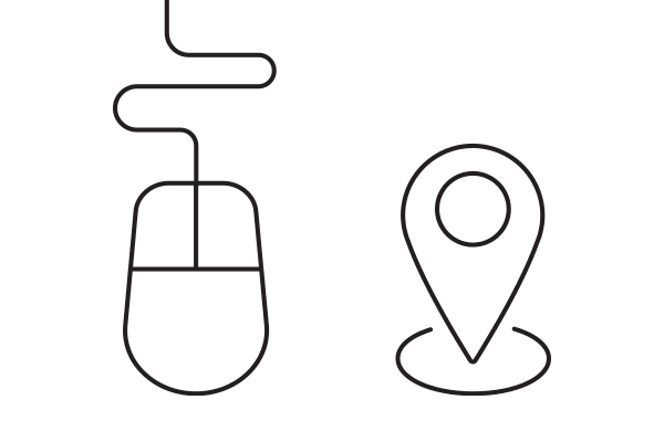 lineart drawing of a computer mouse and location pin
